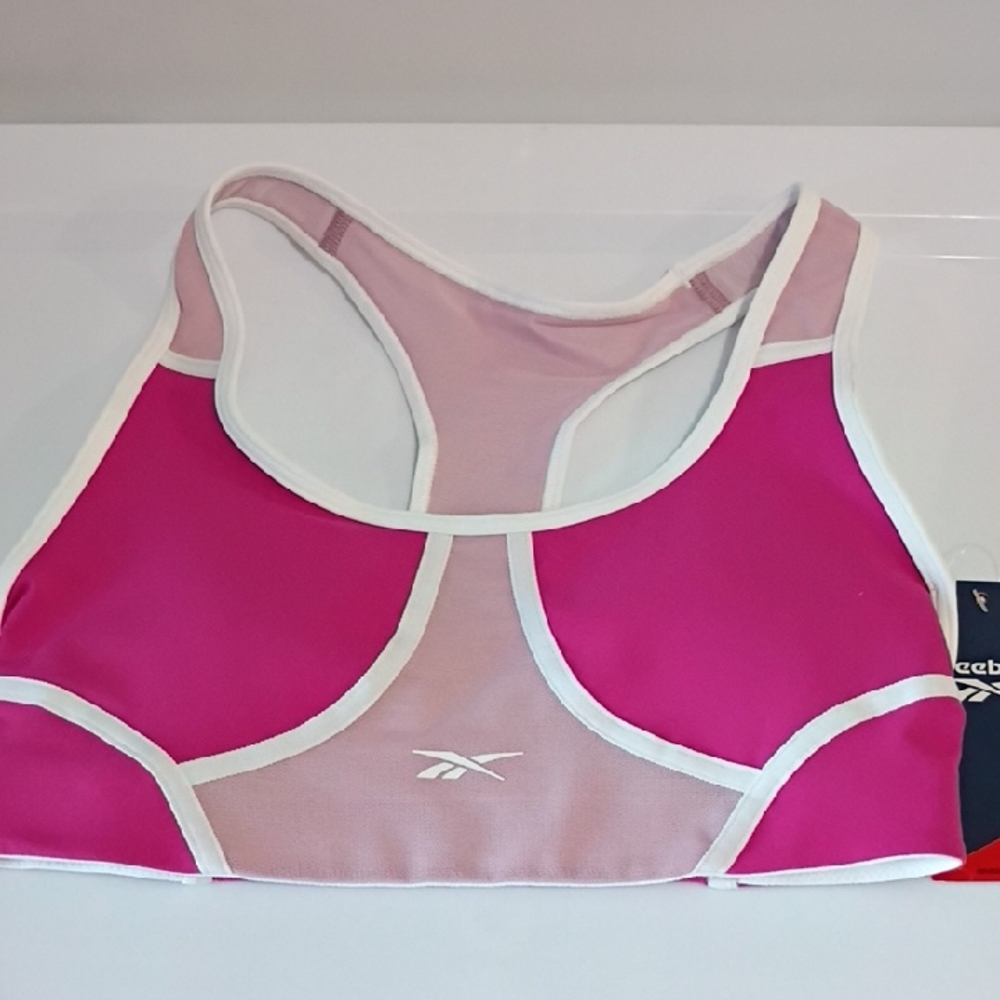 REEBOK ROSE PINK WHITE RACERBACK SPORTS BRA SIZE XS NWT